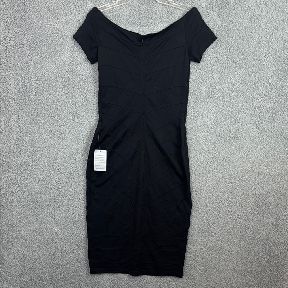 Tadashi Dress Medium NWT Elegant Black Off-Shoulder Dress Stretch - Picture 7 of 8